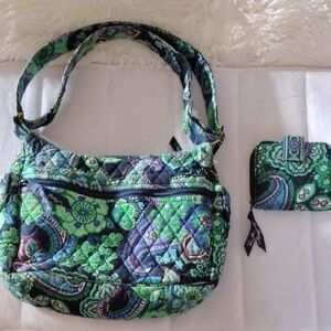 Vera Bradley Blue and Green Paisley Shoulder Bag And Wallet Set